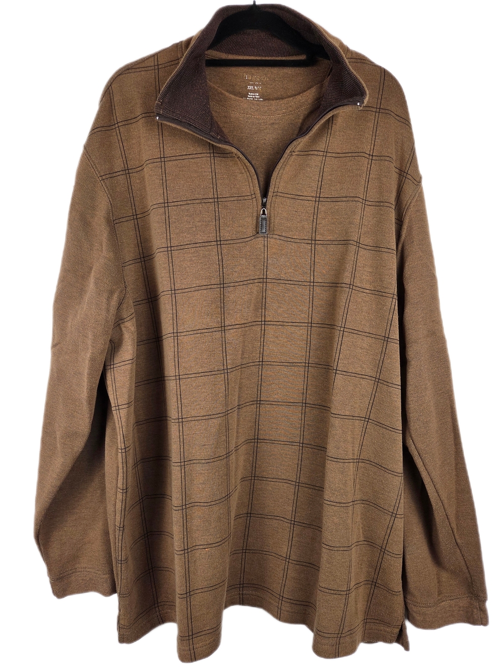 Haggar Men's Vintage Brown Plaid Quarter-Zip Pullover Sweater